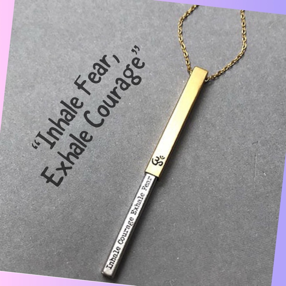Secret Message "OM" Bar “Inhale Courage, Exhale Fear” Necklace, NWT-Boutique